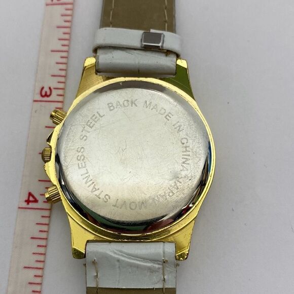 Cote d’ Azur Women's White & Gold Faux Leather Band Rhinestone Quartz Wristwatch - Picture 10 of 11